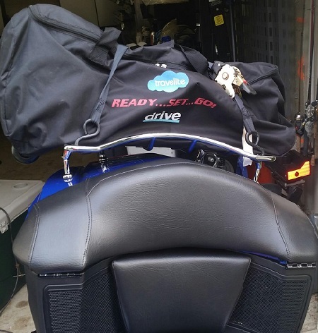 Travelite Transport Chair on a motorcycle